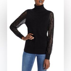 Women’s Cashmere sweater C by Bloomingdale's Lace Sleeve Turtleneck